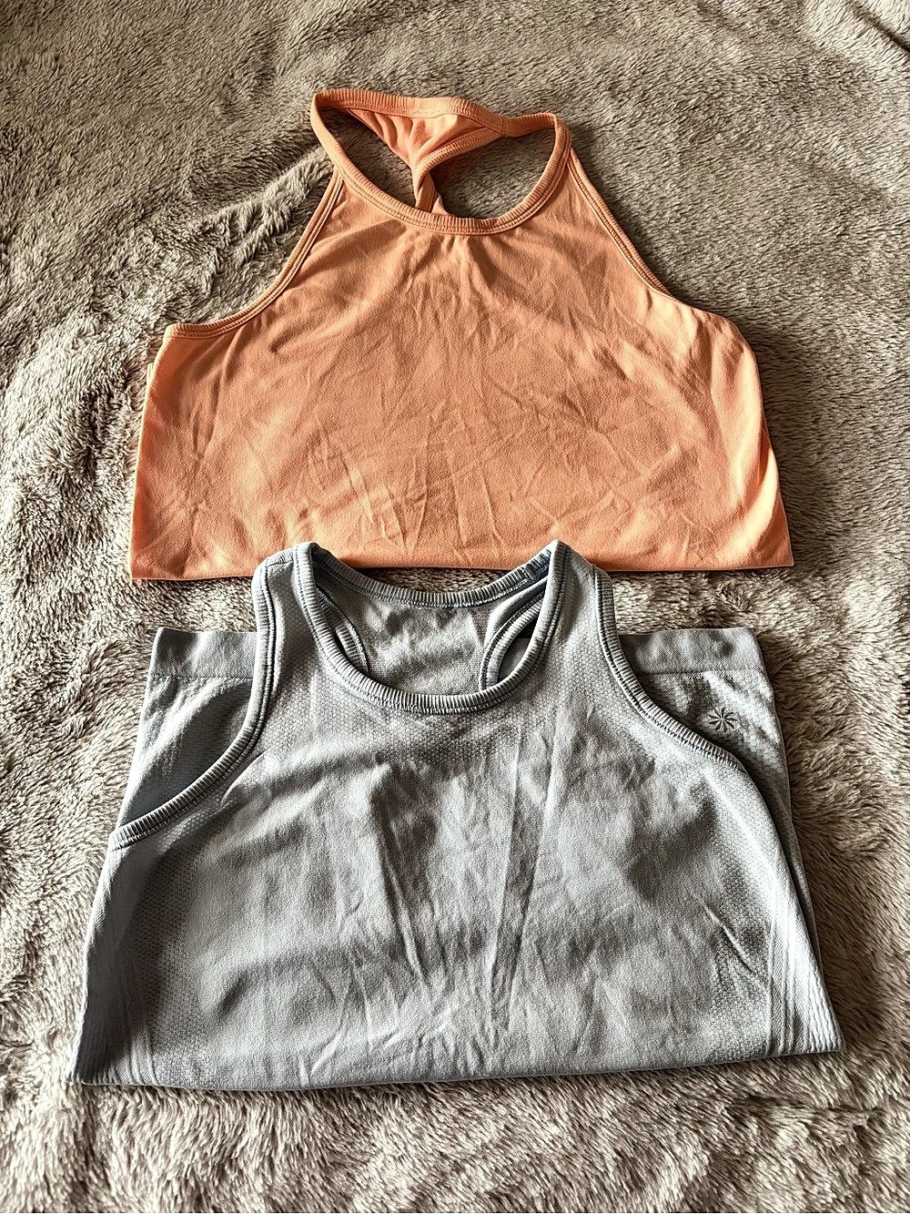 Athleta Girls in Motion Seamless Tank Set Orange & Light Blue Like new